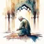 Placeholder: A man is praying namaz, background of islamic pattern, watercolour painting