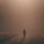 Placeholder: view of long road , man walking with blood hand , sun is blury