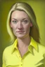 Placeholder: realistic Portrait of a woman in her thirties pastel yellow shirt and dark blonde hair. she looks like a politcian