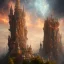 Placeholder: a fantasy tower, staircase leading to sky, flames as clouds, ,great pose,magnificent, majestic, highly intricate, incredibly detailed, ultra high resolution, complex 3d render,