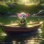 Placeholder: cute blessed chat elf speeding in a fishlike boat in the river,catching a big fish in a river stream, 8k, downlight, soft light, depth of field, photorealism, trending on art station, lotsa detail