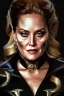 Placeholder: painting of Sharon Stone as evil queen in black leather gown, feminie, angry, stern look on her face, emperious, highly detailed, digital painting, artstation, concept art, smooth, sharp focus, illustration, art by gaston bussiere and alphonse mucha