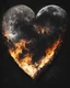 Placeholder: Moon in shape of realisitic heart, cinematic, {abstract}, depression, black background, atmospheric, fire, DLSR, soft focus, dispersion