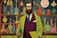 Placeholder: A Ludwig Bemelmans fashion portrait for Vogue features a 1920 europian scientist beardy fit actor John Krasinsky age 25, looks at the camera at full height, wears old-fashioned Eiko Ishioka design. He works with fluorescent potion in glass bowls, in laboratory, paranormal art, avant garde pop surrealism, dark intriguing nightmarish, fantasy, dark, moody, artwork by Gerald brom, bizarre art, abnormal behaviour, surreal, random and thought provoking, pop surrealism, ((art by Francis bacon)), surre