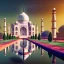 Placeholder: The Taj Mahal, Hindistan, sunset, fantasy art, flying birds, springs, landscape, beautiful