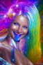 Placeholder: cosmic woman angels smile, admiral from the future, one fine whole face, crystalline skin, expressive blue eyes,rainbow, smiling lips, very nice smile, costume pleiadian, Beautiful tall woman pleiadian Galactic commander, ship, perfect datailed golden galactic suit, high rank, long blond hair, hand whit five perfect detailed finger, amazing big blue eyes, smilling mouth, high drfinition lips, cosmic happiness, bright colors, blue, pink, gold, jewels, realist, high commander,ufo rainbows