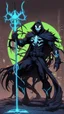 Placeholder: Mix between venom symbiote and Reaper in solo leveling shadow style with neon glowing blue