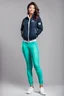 Placeholder: a cute full body shot of adult lady wearing sport pants and jacket standing