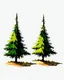 Placeholder: 2 isolated spruce/pine trees with ground shadow, stylized graphic with watercolor