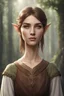 Placeholder: young elven woman with an ordinary face, short brown hair and brown eyes, wearing simple commoner dress