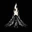 Placeholder: great high volcano on fire, symmetrical, minimalistic, on black background , black and white
