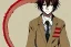 Placeholder: Detailed pretty anime boy, brown hair with blonde strips, keep head in frame, headshot, glaring, brown eyes, covered in bandages, looking serious, illustration, digital painting, only one character, color scheme red, wearing many bandages, Osamu Dazai inspired, anime inspired, manga, dazai, red hair, Chuuya, pretty, scruffy, angry, brooding, manga inspired, small nose, long lower eyelashes, handsome, one character, headshot, glaring, cute, wearing a bandage on neck, small nose, scruffy hair