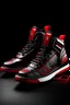 Placeholder: A futuristic black, red and chrome heavy sneaker based on hungarian traditional folk art