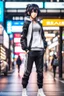 Placeholder: a full body anime driving byke in modern city street
