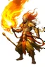 Placeholder: Air genasi from dnd with ashesen skin and asian flowing hair on head holding a Flaming spear in Monk attire with Fire giant symbolism