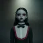 Placeholder: Jenna ortega with wednesday addams black dress,soft goth libstick, wednesday addams make up, dramatic lighting, highly detailed, volumetric lighting, unreal engine, 8k