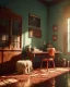 Placeholder: Room scene with big hair monster, Wes Anderson style, realistic photo, concept art, smooth, unreal engine 5, god lights, ray tracing, RTX, lumen lighting, ultra detail, volumetric lighting, 3d.