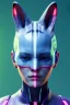 Placeholder: Medium Close Up Portrait, Front image. cyberpunk, rabbit mask, sweet woman, short hair. latex suit. Pink, silver, blue, color. Kenzo style. Color background, photo studio. highly detailed, concept art, smooth, unreal engine 5, ray tracing, RTX, lumen lighting, ultra detail, volumetric lighting, 3d, finely drawn, high definition, high resolution.