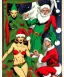 Placeholder: two elves. woman and man. Christmas scene. poster. marvel comic. low-key