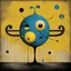 Placeholder: Style by Gabriel Pacheco and Joan Miro and Victor Pasmore, surreal abstract art, Pac-Man monster changing faces, surreal masterpiece, sharp focus, smooth, Yellow hues and blue tints, black - yellow color scheme, loosely based on the nightmare art of Virgil Findlay