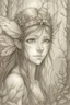 Placeholder: Portrait of fairy without wing in the magical forest by pencil.