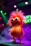 Placeholder: An big cute fruit with big eyes "Hairy Fruit" performing at dance club, his name is "Harry" HAIRY FRUITS EVERYWERE On stage, Green Neon lights and smog, "HAIRY FRUITS" big sign on the wall