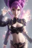 Placeholder: Detailed cute anime Kunoichi girl, purple hair buns, purple bangs, black latex bodysuit, intricate details, full body portrait, keep head in frame, slight smile, black Japanese motif, concept art, highly detailed, digital painting, concept art, sharp focus, illustration, art by Yoji Shinkawa, WLOP and greg rutkowski and alphonse mucha and artgerm and yanjun Chen and Junji ito and Makoto Shinkai, HDR, octane render