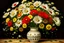 Placeholder: A painting of a beautiful colorful daisies bouquet in a vase, Van Gogh Style, full frame, within frame, facing frontal, with very detailed red machine components, white background, cream color background, bright background landscape, ornate, intricate, complex, highly detailed, digital painting, smooth, art by tom bagshaw, akihiko yoshida, highly detailed, realistic, Van Gogh.