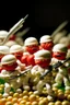 Placeholder: army of marshmallows living angry and armed in a fight with tomatoes