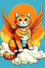 Placeholder: orange cat with stripes in heaven with wings and a marvel art style