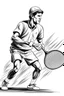 Placeholder: A black and white image of a classic tennis player performing a backhand swing on a grass court. Style: Vintage Photography, Mood: Timeless and Skillful, Lighting: Sunlight with soft shadows, T-shirt design graphic, vector, contour, white background.