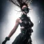 Placeholder: portrait of beautiful woman wearing ultra cyberpunk dystopian fashion, breathing mask, leather, tattered skirt, tubes and wires, stunning, mist and fog, 8k, high-quality, ultra-fine detail, Brian Froud, Howard Lyon, Anna Dittman, Anne Stokes, Selina French, Greg Rutowski