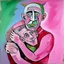 Placeholder: picasso man met kind op rug roze realistisch geschilderd