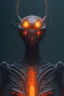 Placeholder: alien in the hell, Fire theme art, Dark moody night atmosphere, , 8K, close-up face, anatomically perfect face