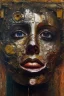 Placeholder: an abstract painting uma fridman, by anselm kiefer and lucian freud, rust, scaffolding, iron cladding, decay, mixed media, textured, anatomically correct, beautiful perfect face, sharp focus, highly detailed