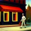 Placeholder: a man crossing a street by painter Edward Hopper