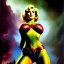 Placeholder: portrait oil on canvas, beautiful busty PowerGirl, green big eyes, ,minimal armor,comic book cover, mystical colors,insanely detailed,realistic,intrincate detail, 16k resolution, masterpiece,Frank Frazetta,Alex Horley, Simon Bisley