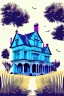 Placeholder: Disused, Victorian Manor House, Blue Sky, Over-Grown Fields, Vector Art