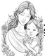 Placeholder: real mother coloring pages, no black color, no no flower, b/w outline art for kids coloring book page, Kids coloring pages, full white, kids style, white background, whole body, Sketch style, full body (((((white background))))), only use the outline., cartoon style, line art, coloring book, clean line art, white background, Sketch style