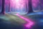 Placeholder: magic brightness tringle of light and bluebeam in a magic blue and pink lawn in a fairy forest, with lightness sky, realistic landscape