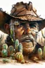 Placeholder: The old Cowboy of the Desert, double exposure cowboy face formed by a old weatheredmud hut with cactus and tumbleweeds around it, watercolor by Jean-Baptiste Monge and Yossi Kotler, Modifiers: sharp focus extremely detailed intricate oil on canvas portrait hyperrealistic high definition crisp quality