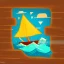 Placeholder: Small wooden ship, with bright sails, Legend Of Zelda: Wind Waker style, on a vast ocean, stylized, colorful, adventurous, full view.