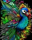 Placeholder: colorful peacock, black backwound, adult book cover