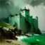 Placeholder: A mint colored fortress in a thunderstorm painted by John Singer Sargent