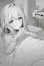 Placeholder: girl in bed, hospital patient room, greyscale