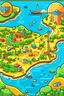 Placeholder: can you make a cartoon map with a bus driving on it and sunset and the ocean on the side of the map. there needs to be a long rode with 6 dots for different stops. make it cartoon and not realistic