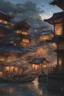 Placeholder: Ukiyo-e style, Haro Aso, Anton Pieck, surreal anime world inside a shell day and night, detailed masterpiece depth of field cinematic lighting sharp focus perspectives wide angles Bird’s eye view