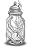 Placeholder: ghost stuck in the jar idea, line art, background, vector, svg, black outline on white background, leave plenty of white space beetween lines for coloring, tattoo style, tattoo idea,full body, minimalist