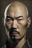 Placeholder: portrait of a man with Asian features, 30 years, sturdy build, quite bald, dark goatee