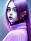 Placeholder: kawaii girl, purple hair, cute, semirealistic, sweater, close up portrait